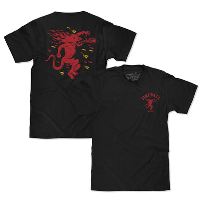 Fireball Whisky Dragon Mascot Double-Sided T-Shirt – Black