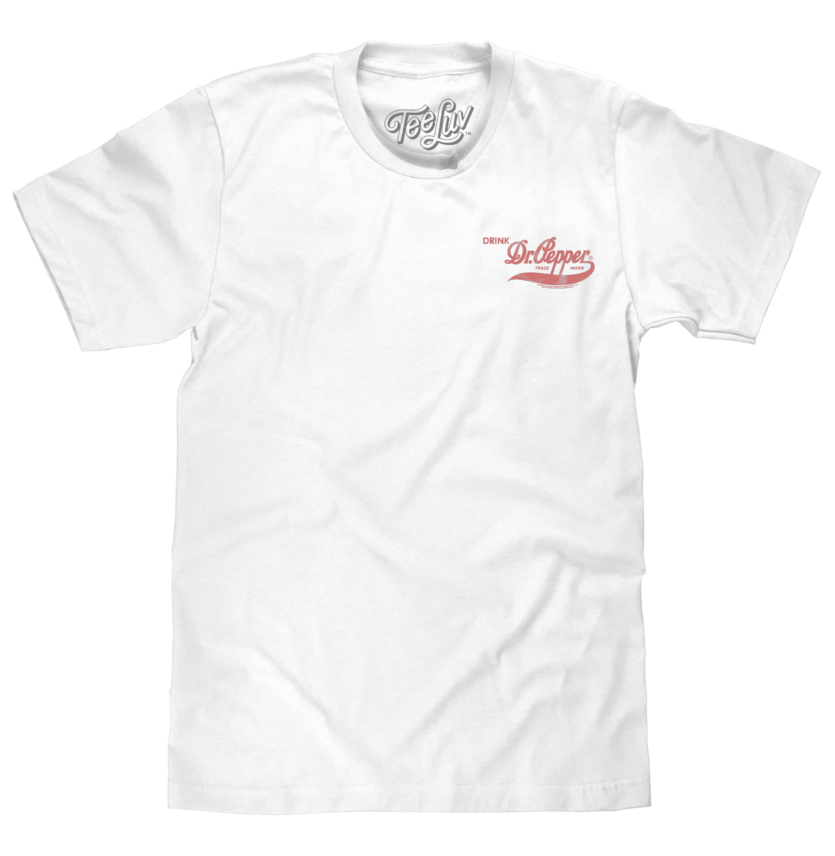 White T-shirt with small red Dr Pepper logo on the chest