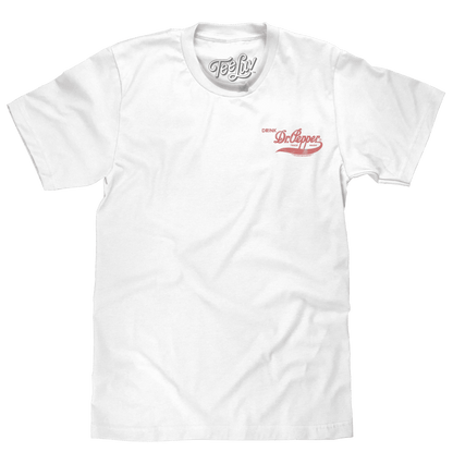 White T-shirt with small red Dr Pepper logo on the chest