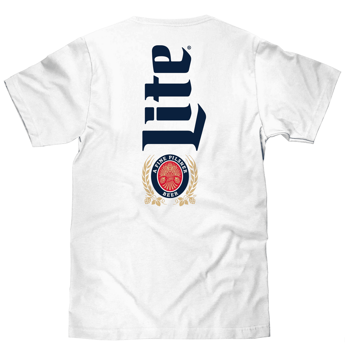 White graphic T-shirt with Lite back print and wreath emblem