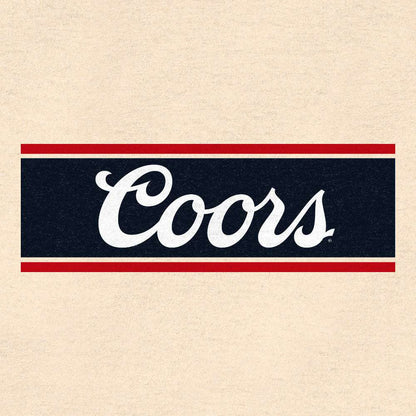 Cream T-shirt with centered Coors logo wordmark in dark banner