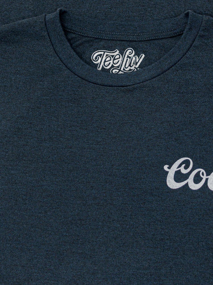 Heather black T-shirt crew neck with TeeLuv logo at collar
