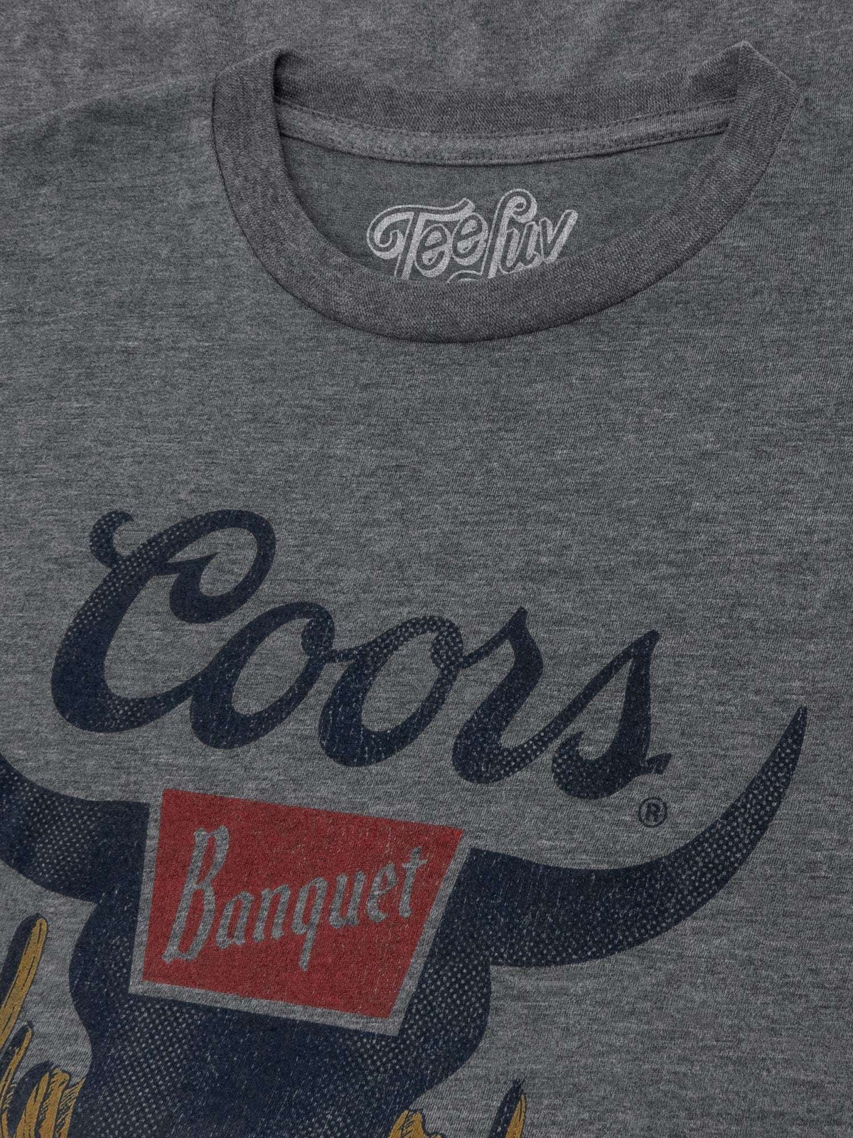 Graphite heather T-shirt with Coors Banquet chest graphic and TeeLuv neck logo