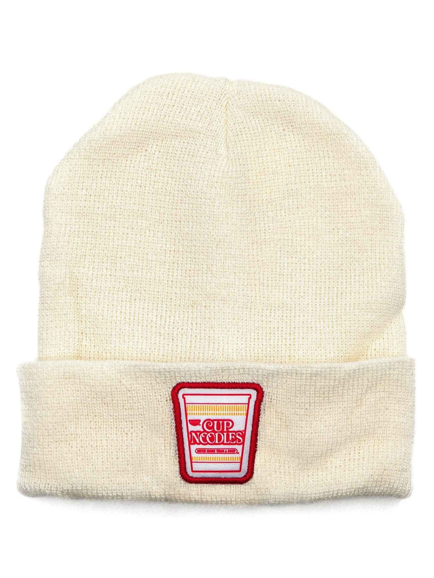 Nissin Cup Noodles Logo Embroidered Knit Beanie | White
