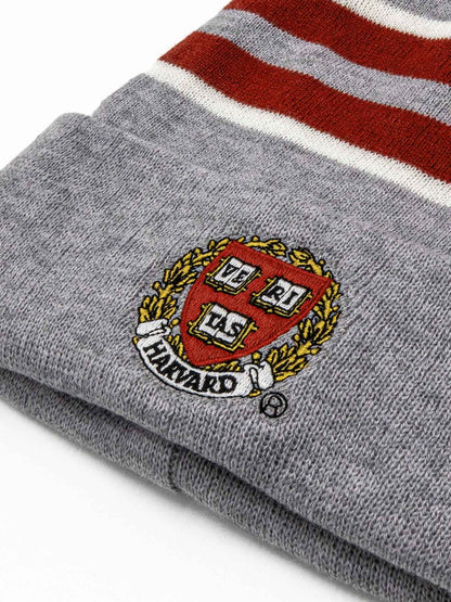 Harvard University Veritas Shield Embroidered Pom Pom Beanie | Gray, Burgundy & White