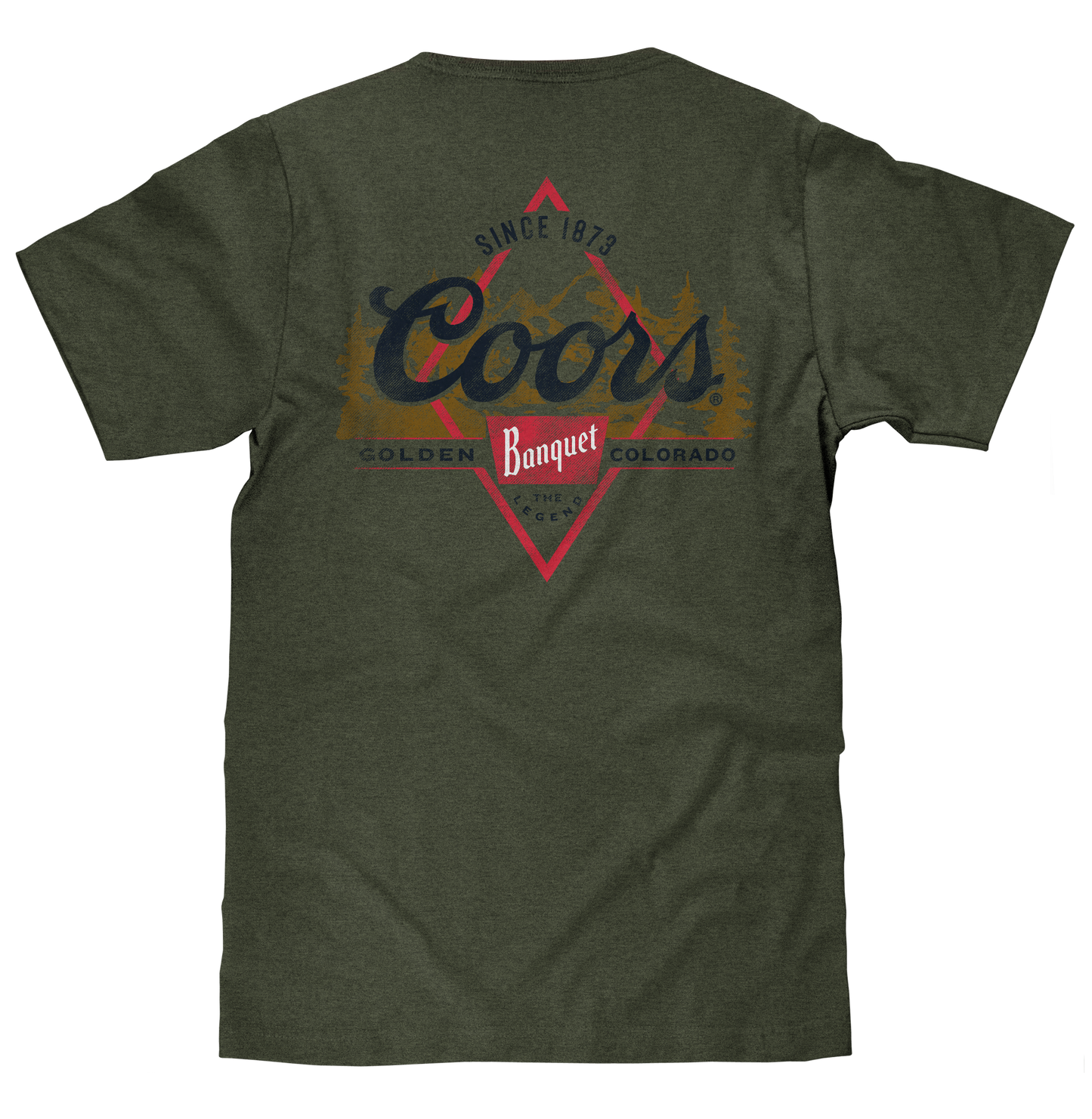 Coors Banquet "The Legend" T-Shirt | Front & Back Forest Print | Military Green