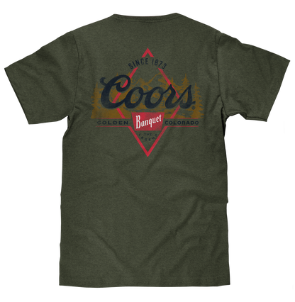 Coors Banquet "The Legend" T-Shirt | Front & Back Forest Print | Military Green
