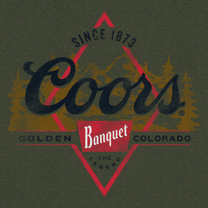 Coors Banquet "The Legend" T-Shirt | Front & Back Forest Print | Military Green