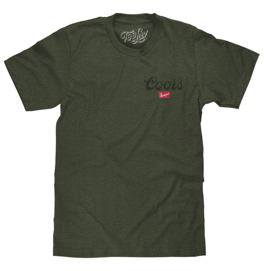 Forest green T-shirt with small Coors logo graphic on the chest