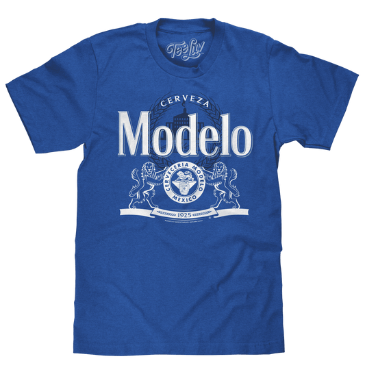Royal blue Modelo T-shirt with front circular logo graphic