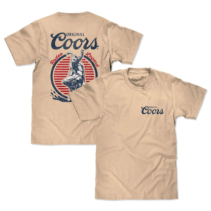 Cream Coors T-shirt pair showing front and back designs with rodeo emblem