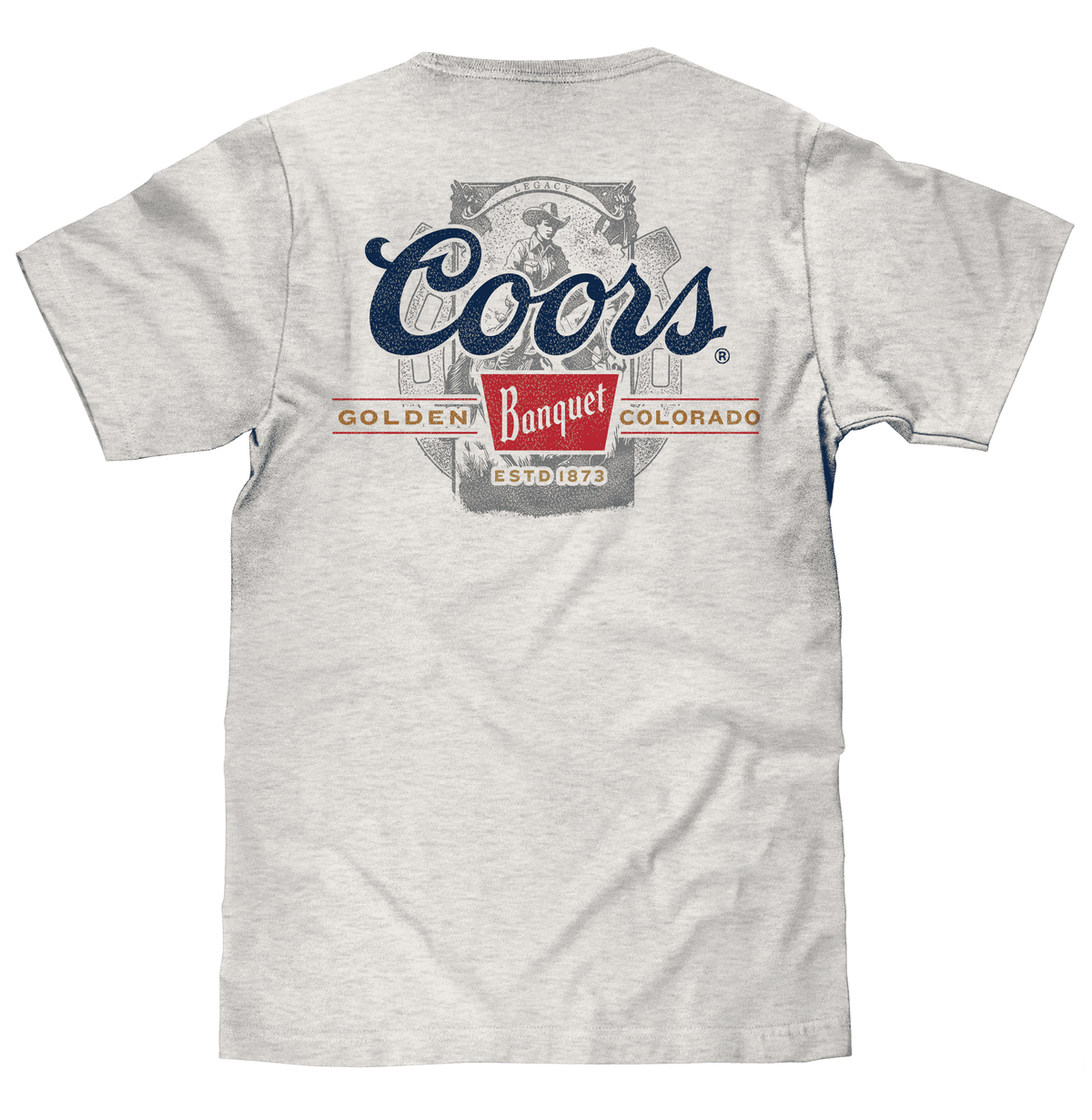 Gray T-shirt back with large Coors Golden Banquet Colorado graphic