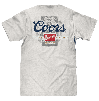 Gray T-shirt back with large Coors Golden Banquet Colorado graphic