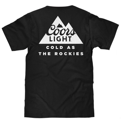 Coors Light Cold as the Rockies T-Shirt | Left Chest & Back Print | Black