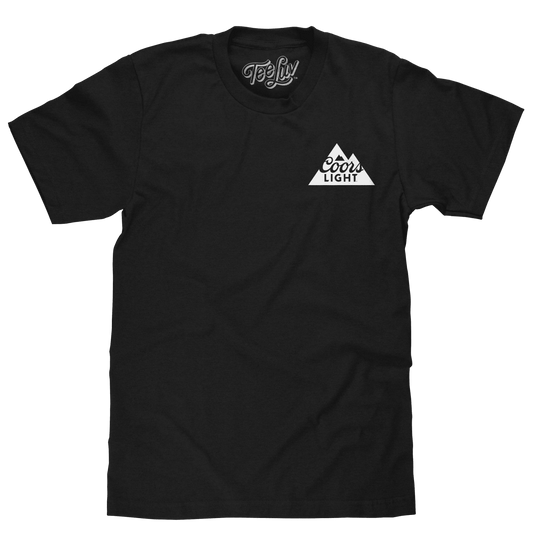 Black T-shirt with left-chest Coors Light triangle logo print