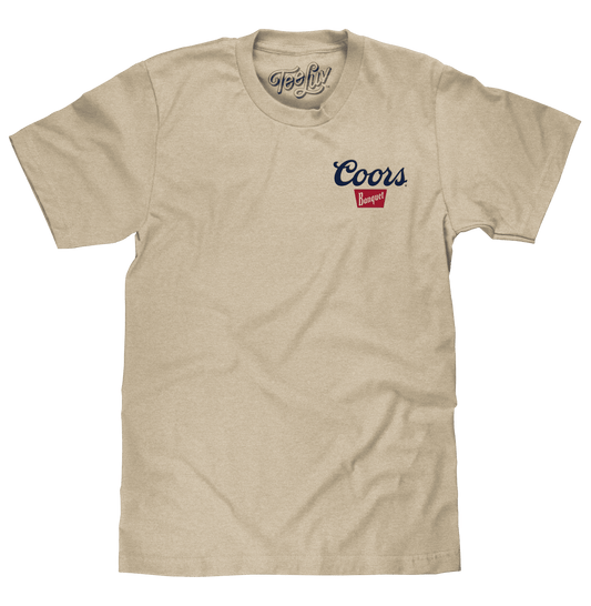 Sand Coors Banquet embroidered T-shirt with left-chest logo, crew neck short sleeves