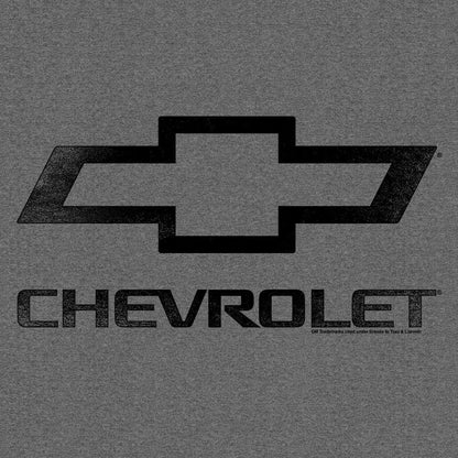Graphite heather T-shirt with oversized black Chevrolet bowtie logo and CHEVROLET text