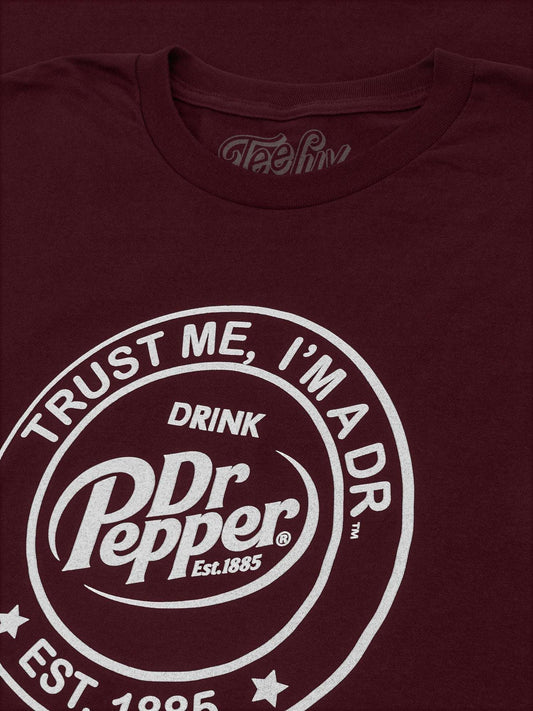 Burgundy T-shirt with Dr Pepper 'Trust Me, I'm a Dr' chest logo print