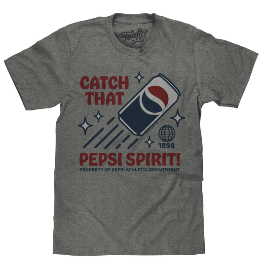Graphite heather retro Pepsi Spirit T-shirt with colorful can graphic
