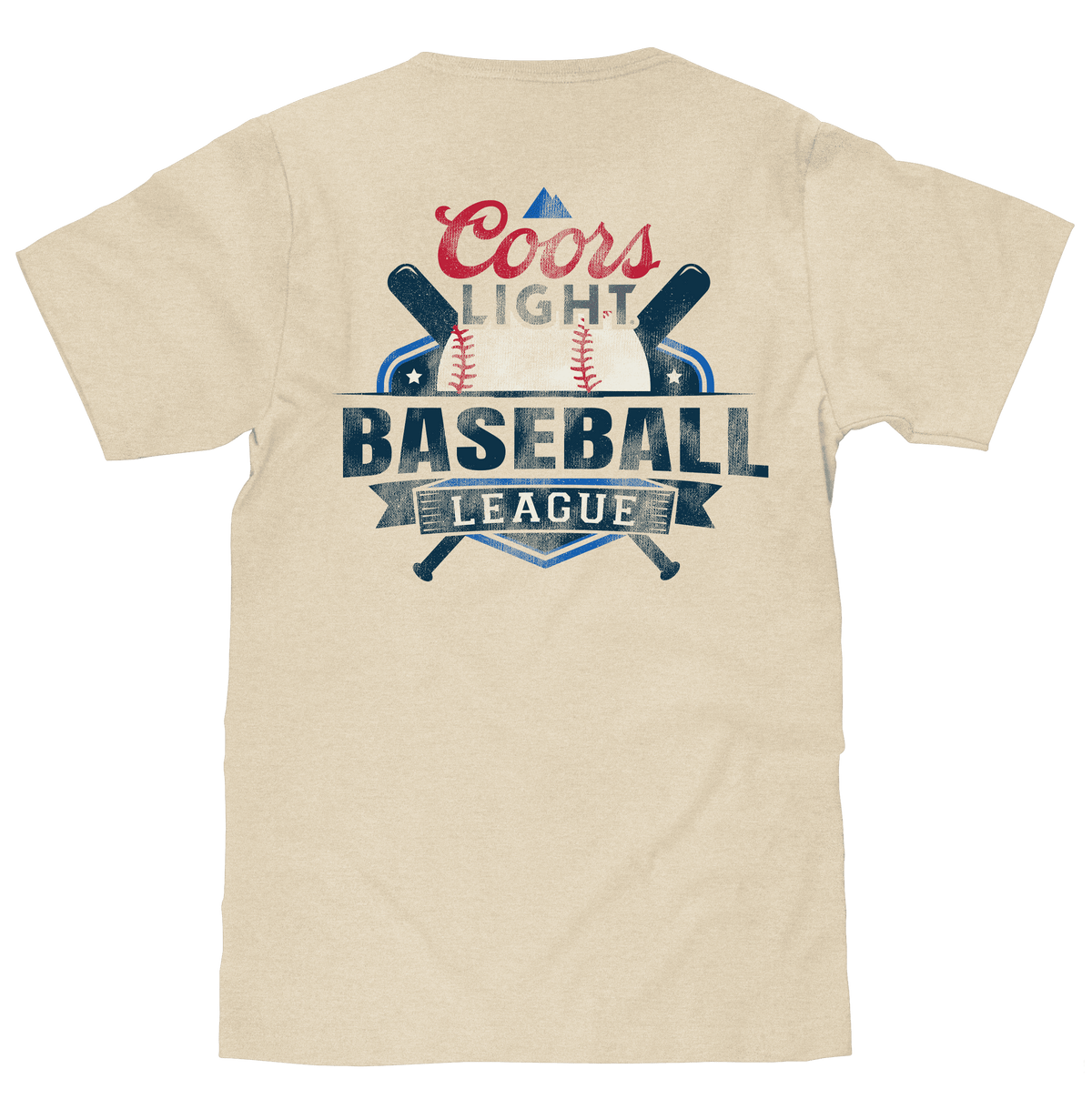 Cream T-shirt with Baseball League graphic featuring Coors Light logo and bats