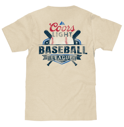 Cream T-shirt with Baseball League graphic featuring Coors Light logo and bats