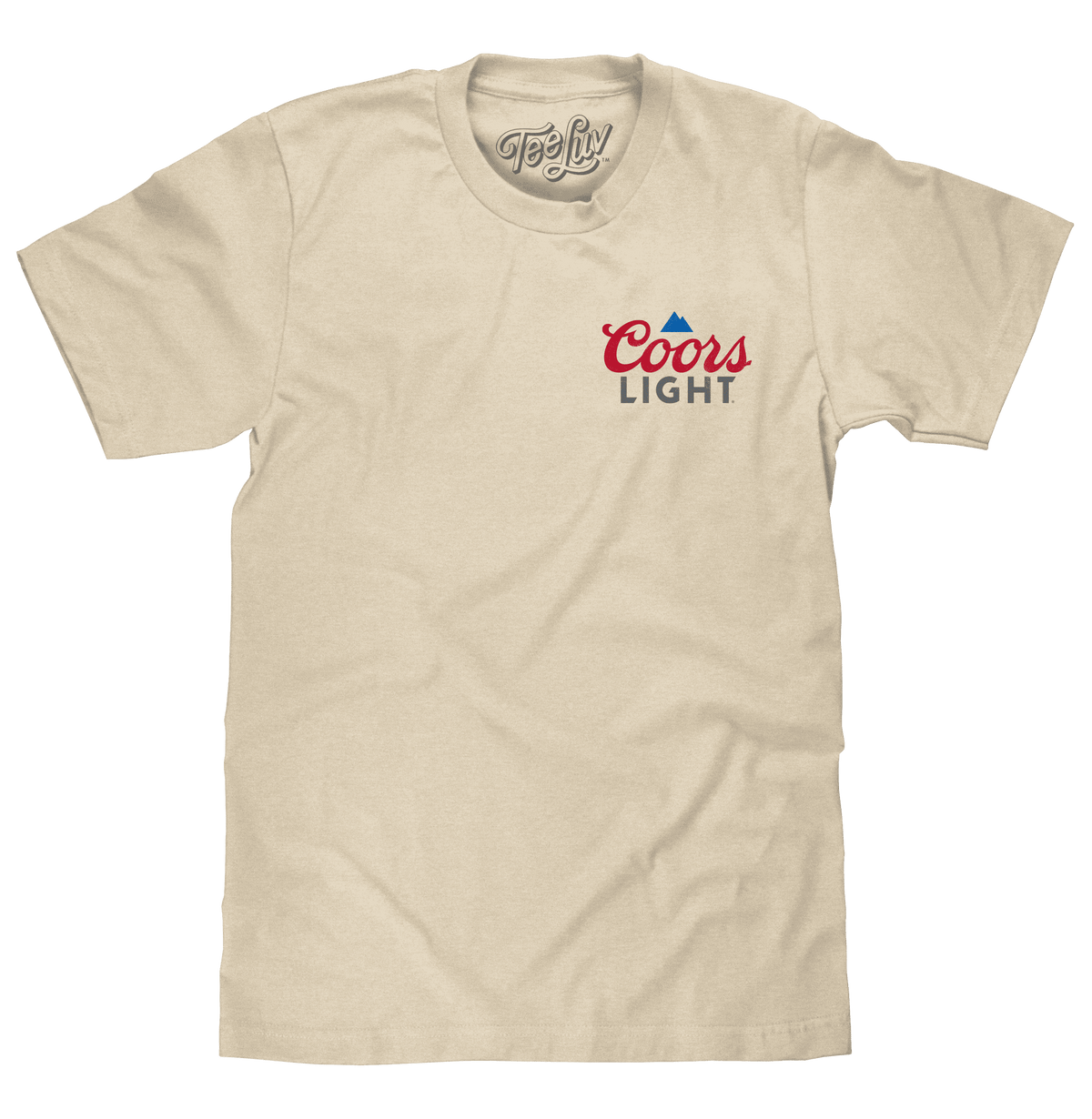 Cream T-shirt with Coors Light logo on chest; crew neck short sleeves