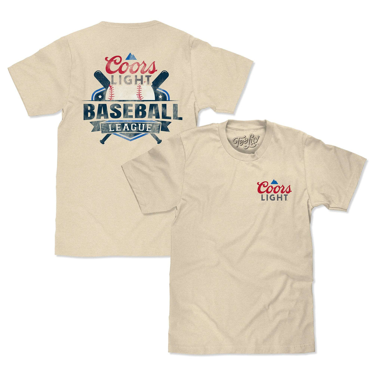 Set of cream T-shirts with Baseball League and Coors Light logos; short sleeves