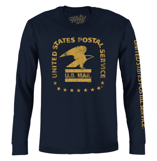 Navy long-sleeve T-shirt with large yellow eagle U.S. Mail graphic on front