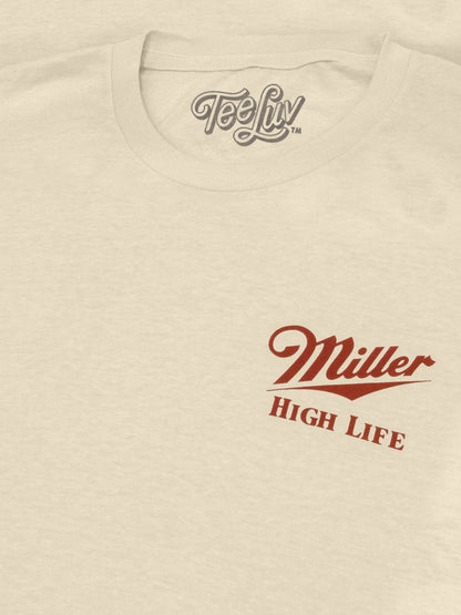 Miller High Life "The Champagne of Beers" T-Shirt | Double-Sided Logo | Natural Beige