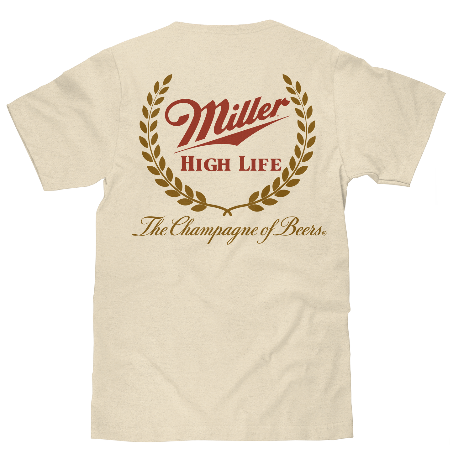 Miller High Life "The Champagne of Beers" T-Shirt | Double-Sided Logo | Natural Beige