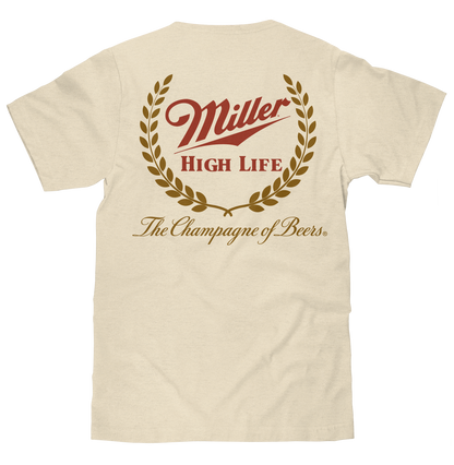 Miller High Life "The Champagne of Beers" T-Shirt | Double-Sided Logo | Natural Beige