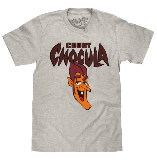 Oat heather T-shirt with Count Chocula mascot front graphic