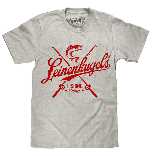 Ash gray T-shirt with red Fishing Camp logo graphic and crossed fishing rods