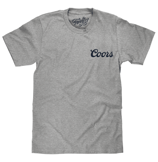 Heather gray T-shirt with small Coors logo on the chest
