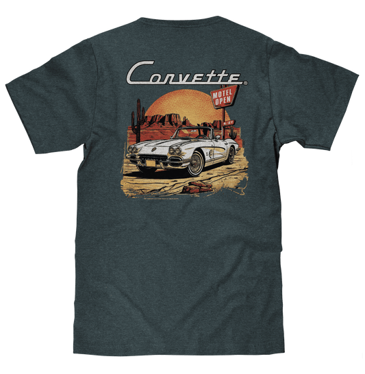 Chevy Corvette C1 T-shirt in dark navy heather, back graphic with Corvette car artwork