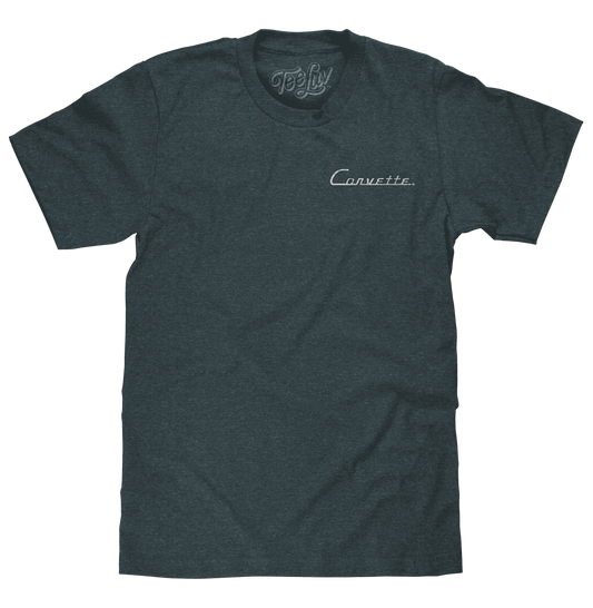 Chevy Corvette C1 T-shirt in dark navy heather, front small Corvette logo print