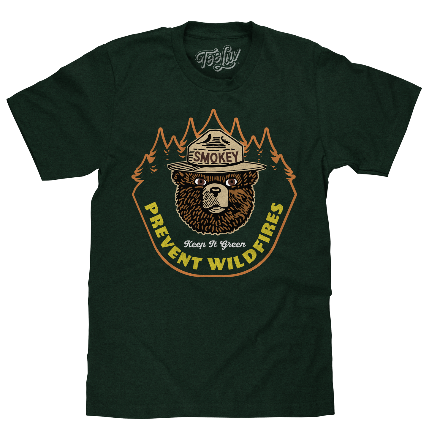 Smokey Bear 'Keep It Green' Prevent Wildfires T-Shirt – Forest Green