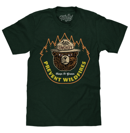 Smokey Bear 'Keep It Green' Prevent Wildfires T-Shirt – Forest Green