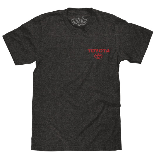 Charcoal heather crew-neck T-shirt with small red Toyota logo at center chest