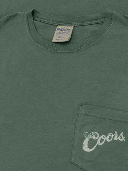 Coors Banquet T-Shirt | Double-Sided Rodeo Bronco | Front Pocket | 100% Cotton | Cypress Green