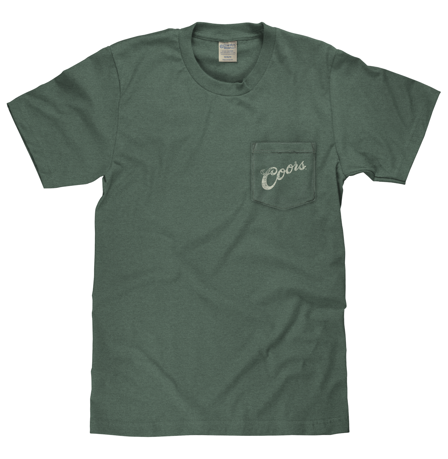 Coors Banquet T-Shirt | Double-Sided Rodeo Bronco | Front Pocket | 100% Cotton | Cypress Green