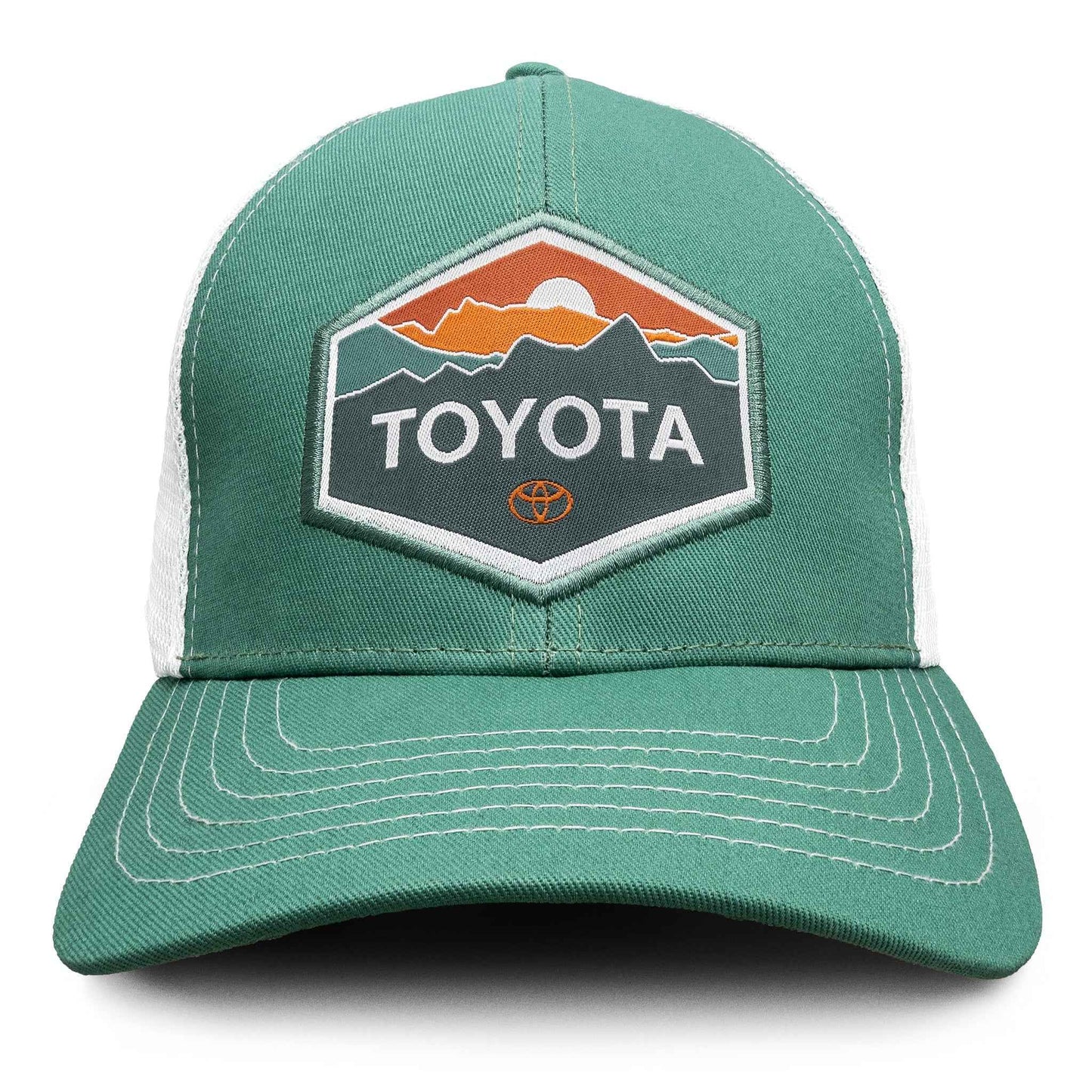 Toyota Mountain Sunset Mesh Back Trucker Hat | Turquoise & White