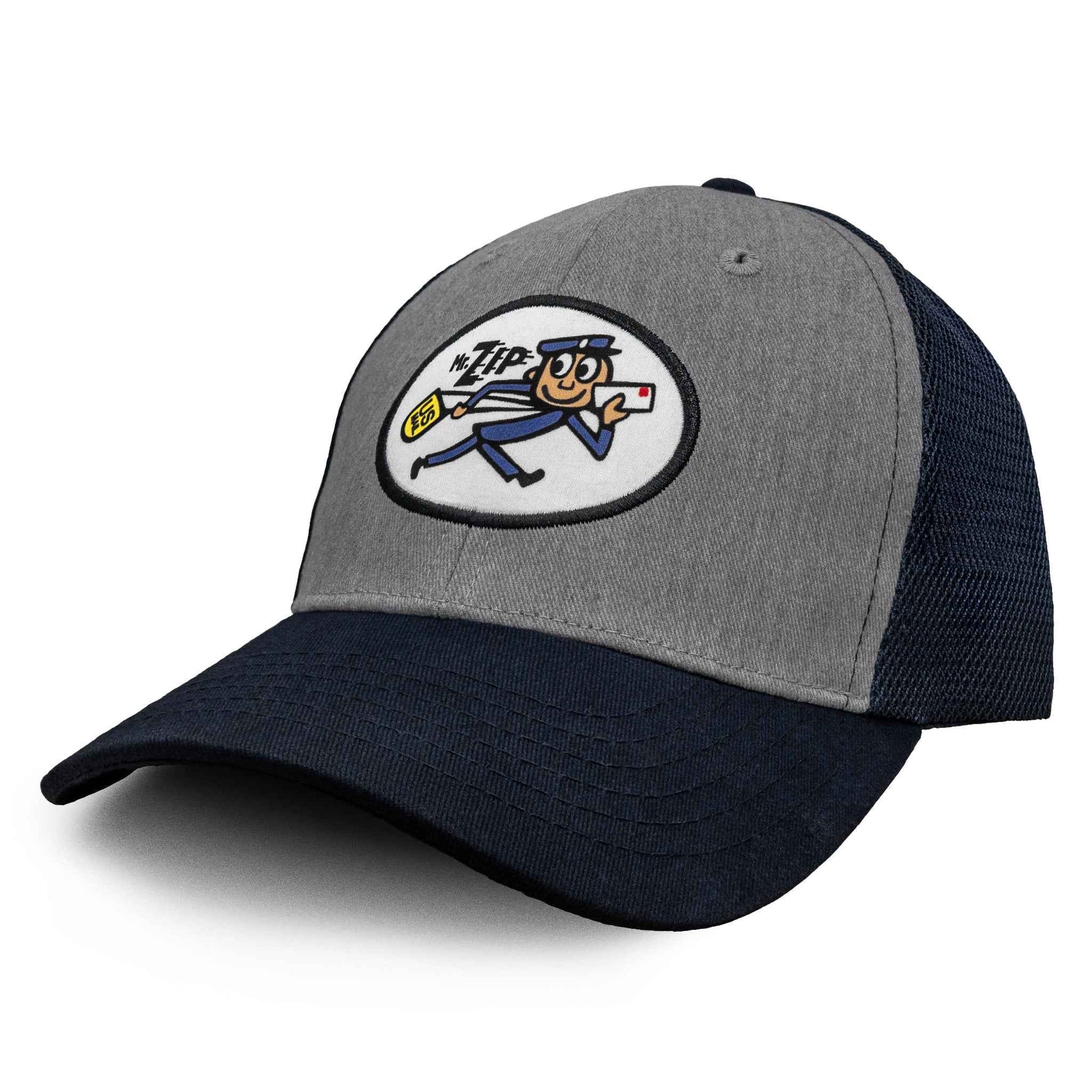 USPS Mr. ZIP Embroidered Mesh Back Trucker Hat | Gray & Navy