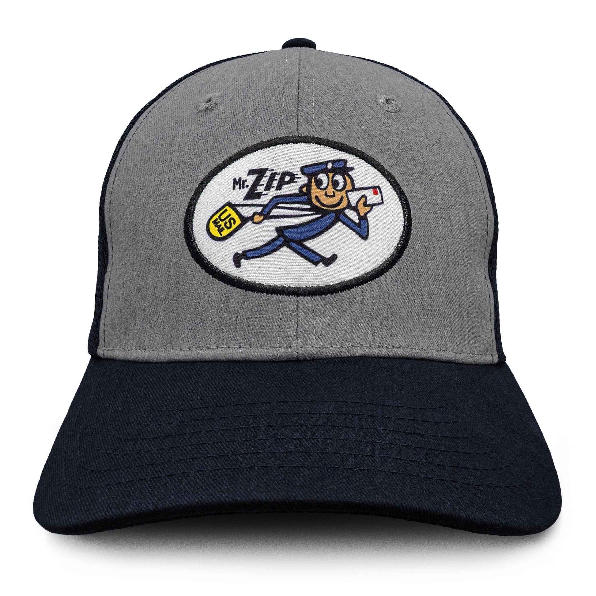 USPS Mr. ZIP Embroidered Mesh Back Trucker Hat | Gray & Navy
