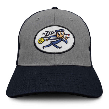USPS Mr. ZIP Embroidered Mesh Back Trucker Hat | Gray & Navy