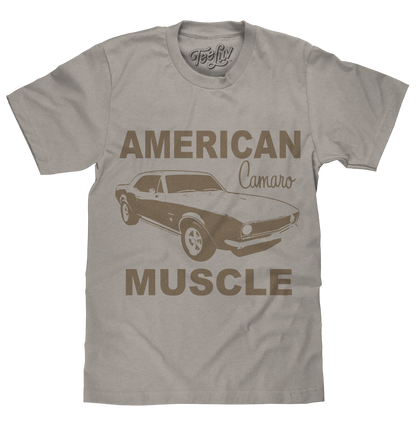 Chevrolet Camaro T-Shirt | "American Muscle" Distressed Graphic | 100% Cotton | Light Gray
