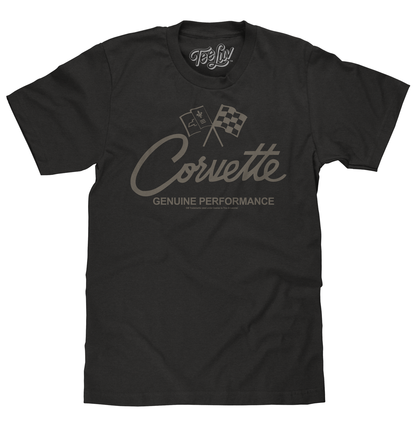 Corvette "Genuine Performance" T-Shirt | Crossed Flags Logo | Black