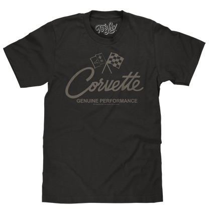 Corvette "Genuine Performance" T-Shirt | Crossed Flags Logo | Black