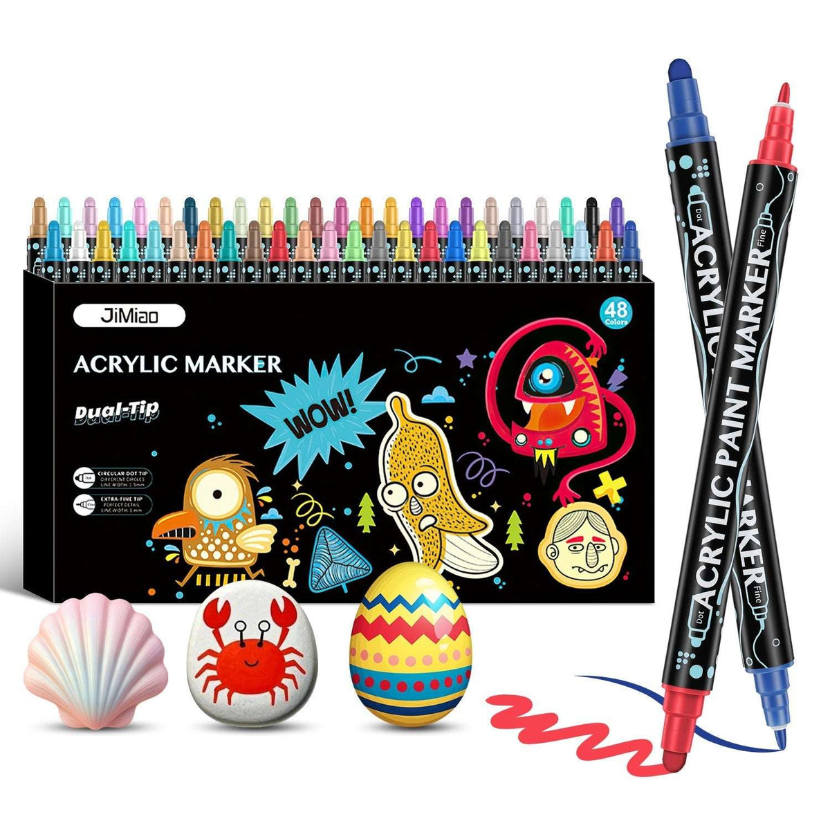 Acrylic paint marker set with dual tips, 48 colors, box with two markers