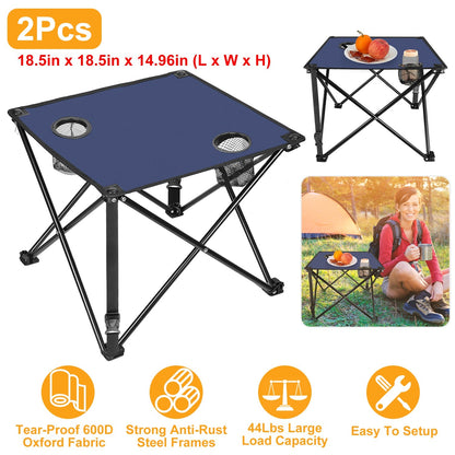 LakeForest Folding Camping Table with 2 Cup Holders – 600D Oxford, 44 lb Capacity | 18.5"x18.5" | 2.2 lbs | 1-Pc & 2-Pc Sets